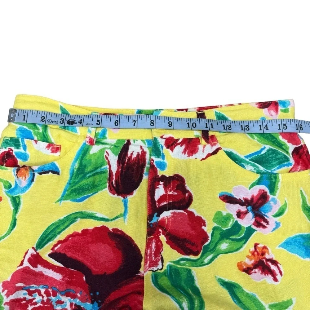 Lauren Ralph Lauren Linen Cropped Pants Women’s 8 Yellow Floral Tropical Hawaii - Picture 11 of 16